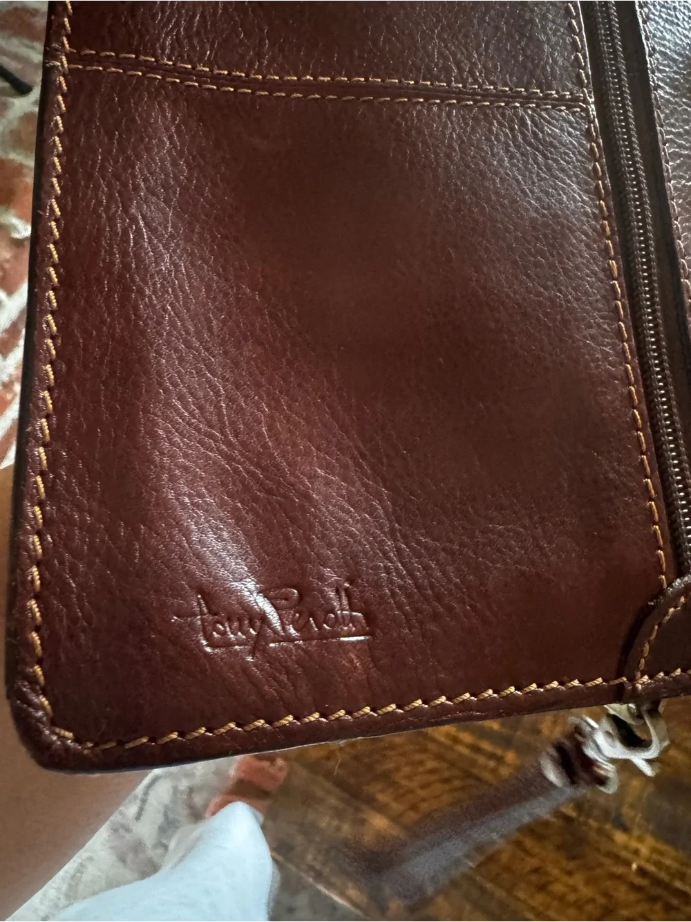 Leather Wristlet Clutch in Deep Brown by Tony Perotti